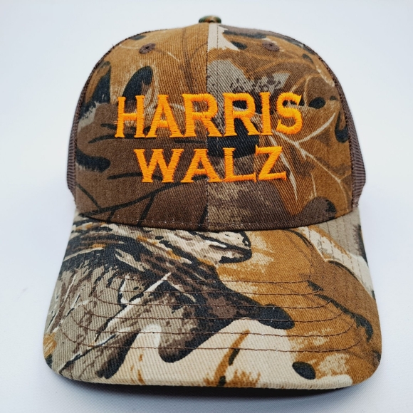 Harris Walz Midwest Chappell Roan Camo Orange Embroidered Trucker Hat President - Picture 5 of 5